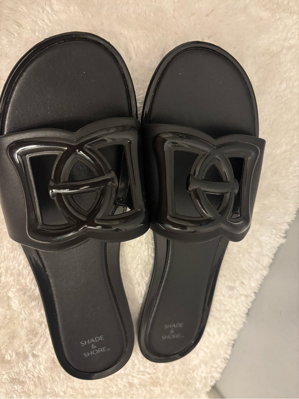 Shade & Shore Black Gloss Logo Slide Sandals
